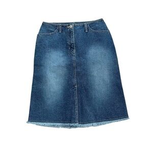Women's 6 Blue Denim Raw Hem Trendy Preppy Cotton Casual Coastal Cowgirl Skirt